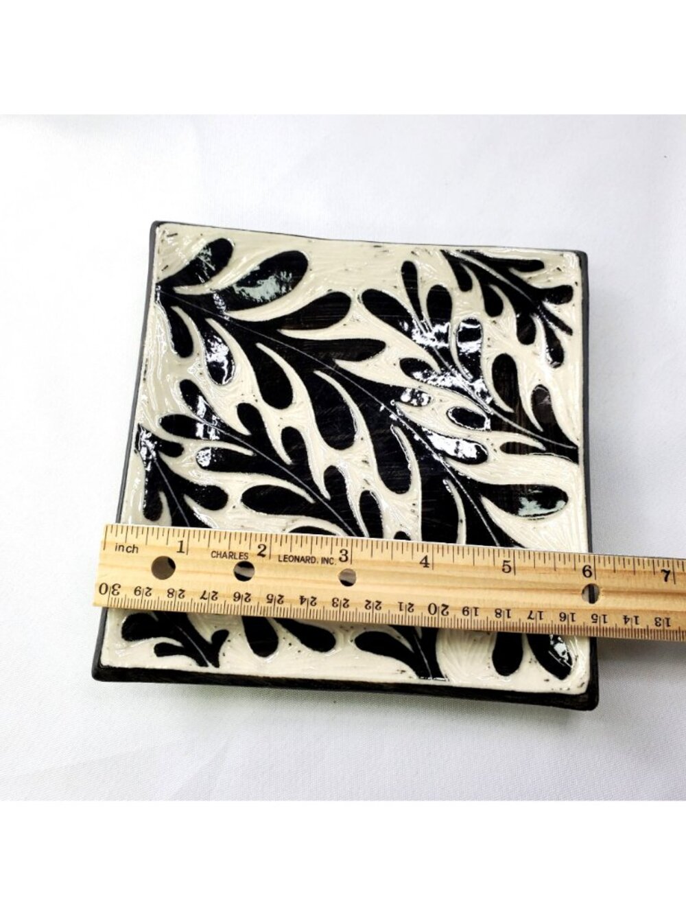 Cream & Black 6x6 Trinket Dish Spirit of the Rocks Pottery Leah & Scott DeCapio - Picture 4 of 7